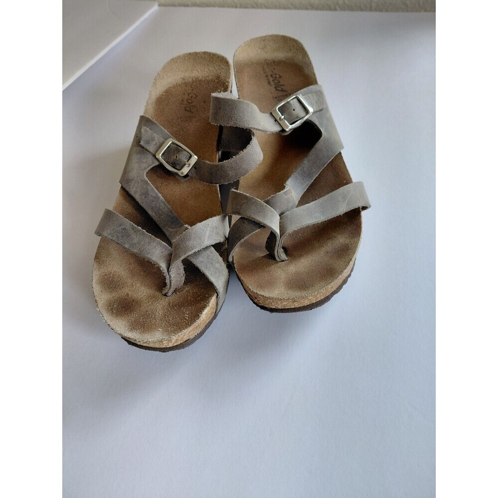 Bio Gold Women's Leather Wedge Sandals Grey  8.5 Made In Italy Open Toe Slip On